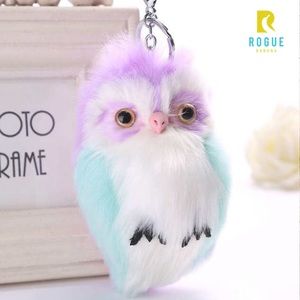 🆕Purple, Aqua & White Owl Pom Poof Keychain Charm